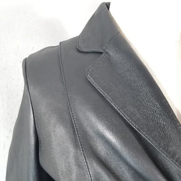 Wilsons Leather Pelle Leather Trench Coat Womens Small Black Thinulate Liner - Picture 4 of 15